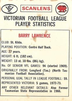 1974 Scanlens VFL #35 Barry Lawrence Back